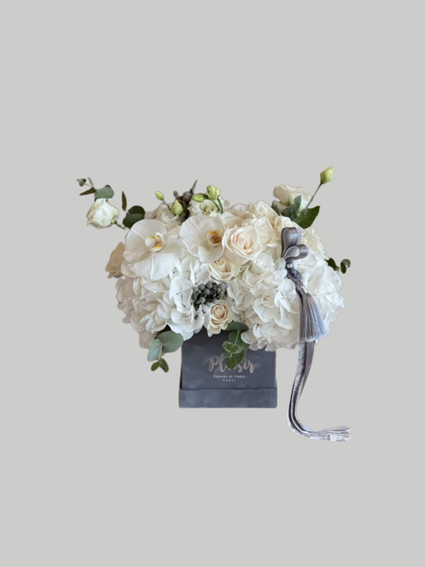 Velvet Square - All-White Florals on Grey