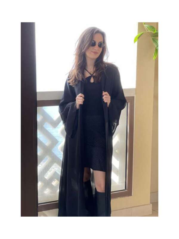 Fashion - Kaftan Belted Chiffon Open Front - Black