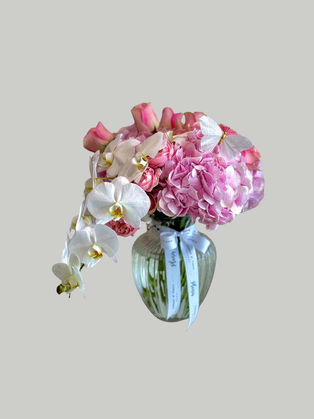 Vase Large Bubblicious - Pink Hydrangeas, Roses and Orchid