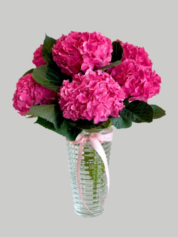 Vase Large Criss Cut - Pink Hydrangeas