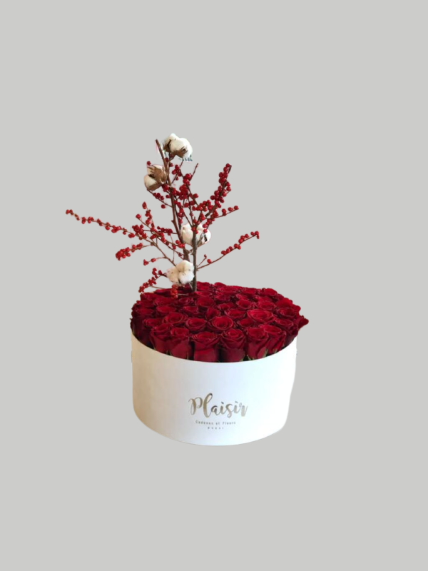 Festive Hatbox - Red Roses on White