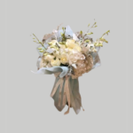 Hand-tied – All white bouquet Tiffany wrap