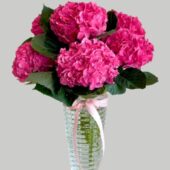 Vase – Hydrangeas Pink in Criss Cut Vase (Large)