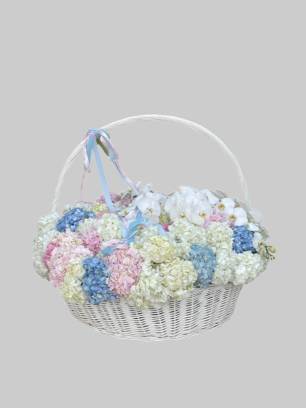Luxury Basket of Hydrangeas and Orchids